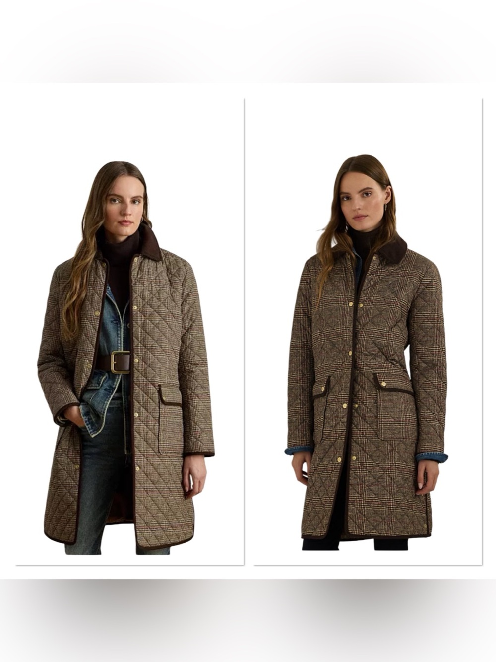 NWT Ralph Lauren Glen Plaid Corduroy Trim Quilted Jacket